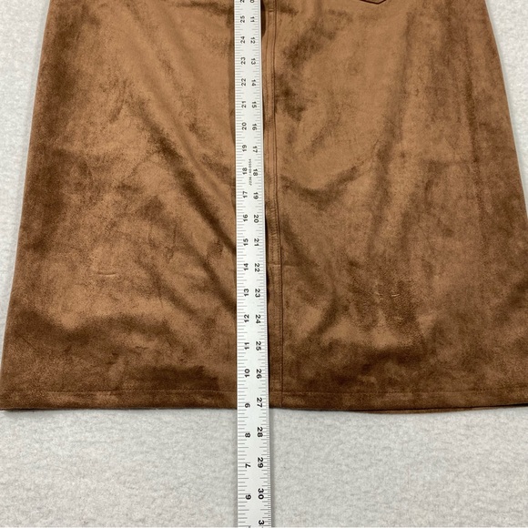 Falls Creek Faux Suede Midi Skirt Women's 8 Brown Front Slit Pockets Elegant NWT - Picture 14 of 14